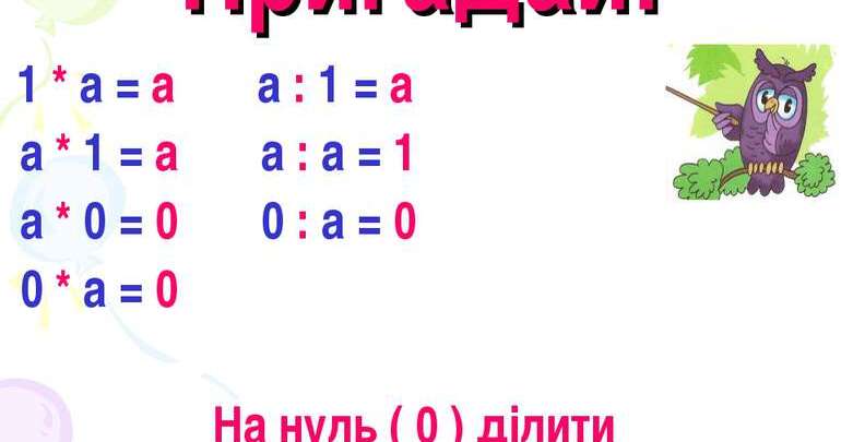 Правила множення та ділення на 1 , множення на 0, ділення рівних чисел. | Тест на 12 запитань. Математика