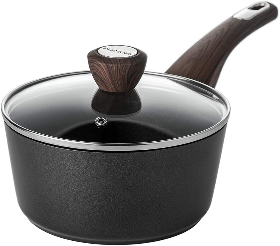 Buy SENSARTE Saucepan Nonstick Sauce Pot with Glass Lid Black Soup Pan Stock Pot Pasta Pot Milk Pan with Woodgrain Bakelite Handle PFOA-Free Cooking Pot All Stove Tops Compatible Easy to Clean