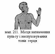 Результат пошуку зображень за запитом мал. 211. Місця визначення пульсу і вислуховування тонів серця