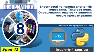 Властивості та методи елементів керування. Текстове поле. Опрацювання текстових величин мовою програмування