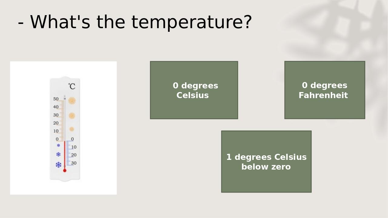 Презентація "What does a temperature above/below zero means