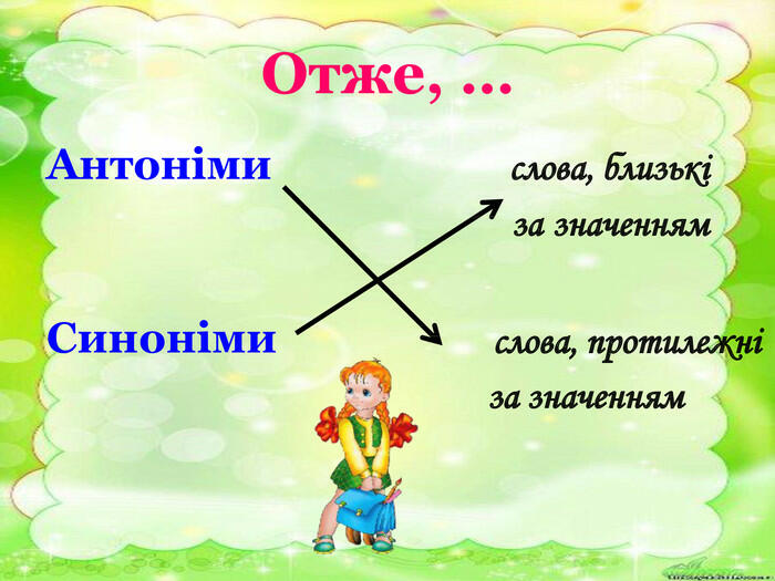Презентація"Прикметники-синоніми, прикметники –антоніми.Прикметники-багатозначні  слова.Пряме і переносне значення прикметник"