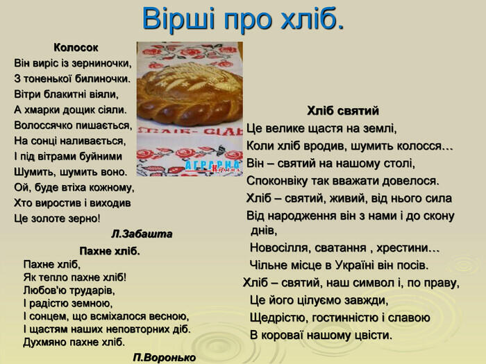 Презентація. Тема Проект "Хліб - всьому голова"