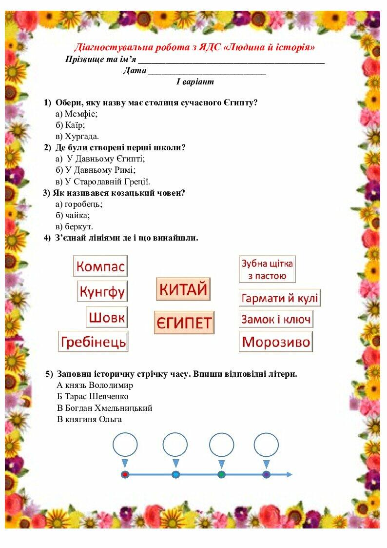 Діагностувальна робота з ЯДС. 4 клас. І.Грущинська. | . Я досліджую світ