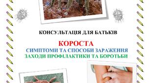Консультація для батьків на тему: "Короста. Симптоми та способи зараження, заходи профілактики та боротьби".