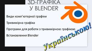 1.	Відеоурок: Види комп’ютерної графіки. Тривимірна графіка. Програми для роботи з тривимірною графікою. Встановлення Blender