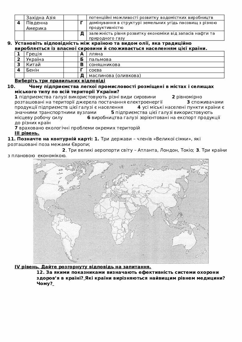 Урок "Підсумкова (річна) контрольна робота з географії". 9 клас | Тест ...