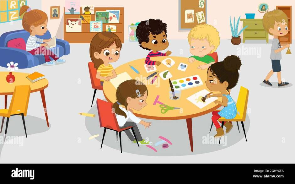 Cute little boys and girls spending time at international class room art handicraft lesson Stock Vector Image & Art - Alamy