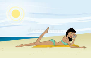 Tan Sunbathing Girl at the Beach Talking on Her Phone Vector Illustration Cartoon Stock Vector - Illustration of ocean, communication: 55571588