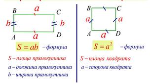 Площа прямокутника та квадрата