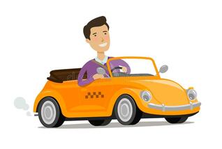 Man Driving a Car. Taxi Service Concept. Cartoon Vector Illustration Stock Vector - Illustration of cute, cabriolet: 130719470