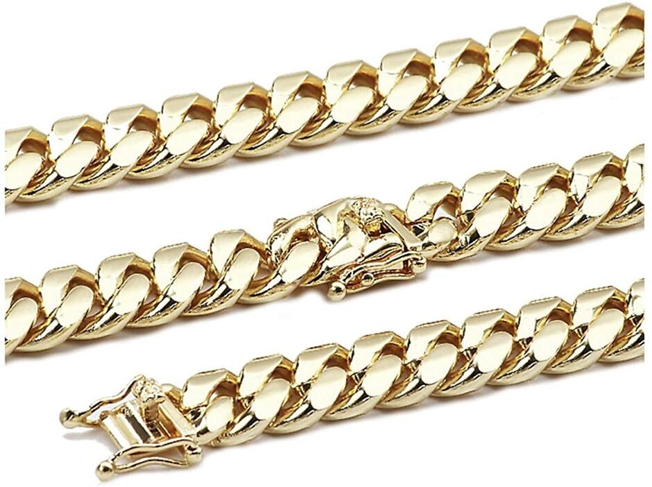Mens Gold Chain Necklace [ 14mm Thick Miami Cuban Link ] 20X More 24k Plating Than Other Chains for Men - The Look & Feel of Pure Solid Gold - Free Lifetime