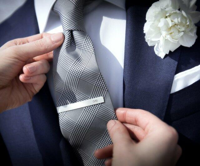 Personalized Tie Clip, Groom Tie Clip engraved, Wedding tie clip silver 925, - Shop Personalized Cufflinks silver 925 - Ties & Tie Clips - Pinkoi