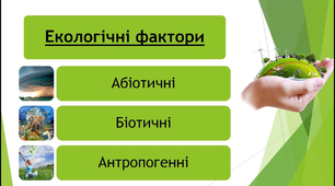 Біотичні, абіотичні та антропічні (антропогенні, техногенні) фактори.
