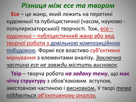 Презентація "Есе як вид роботи з розвитку творчих здібностей учнів