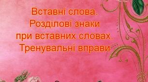 Вставні слова. Розділові знаки при вставних словах. Тренувальні вправи