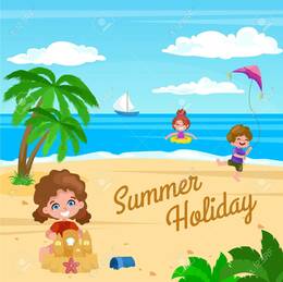 Summer Holidays Illustration, Kids On The Beach.kids Beach Summer, Kids  Beach Sea Royalty Free SVG, Klipartlar, Vektör Çizimler Ve Stok Çizim.  Image 59772904.