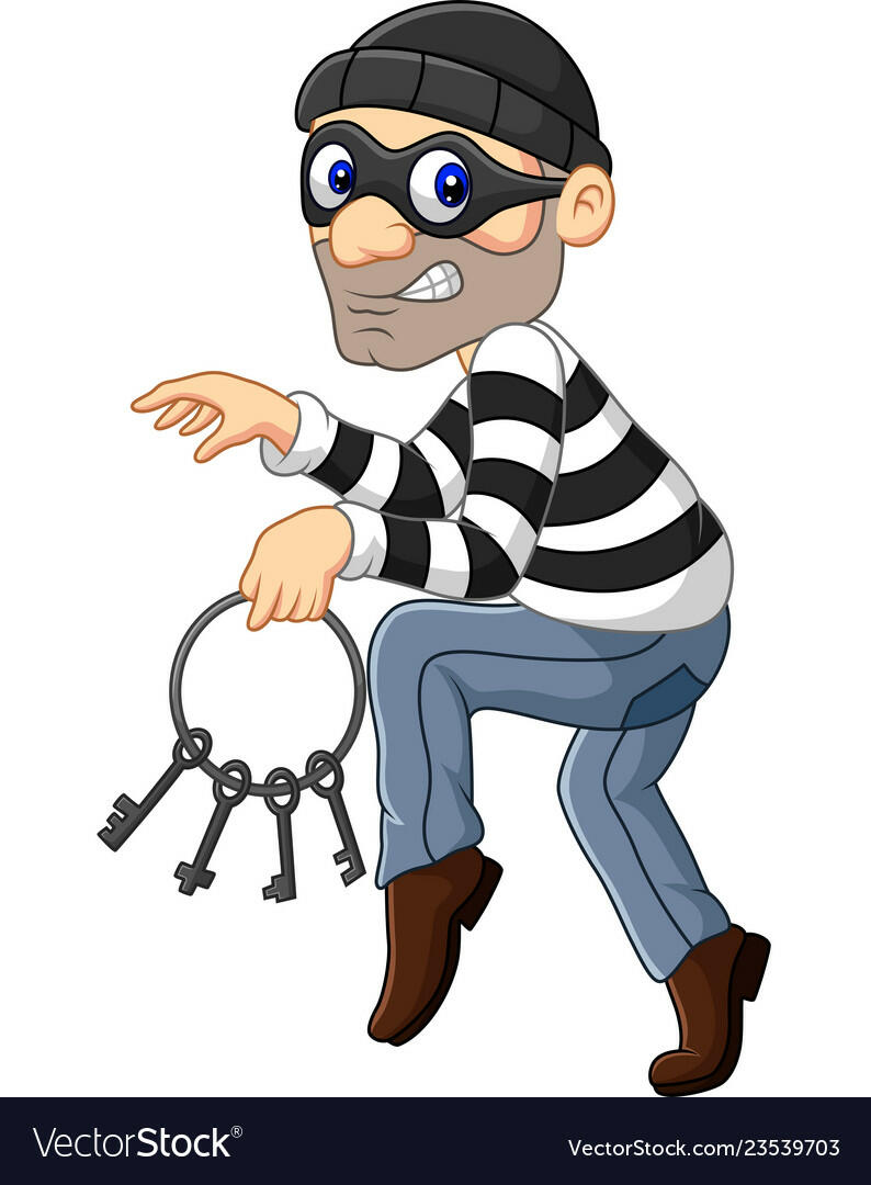 Cartoon thief carrying a bunch of skeleton keys Vector Image