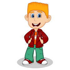 Little Boy Wearing a Red Jacket and Green Trousers Style Cartoon Stock Vector - Illustration of jeans, hair: 72420290