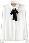 Amazon.com: Women's White Long Sleeve Ruched Front Black Bow Tie Shirt Chiffon Blouse Casual Button Down Bow Tie Blouse Tops : Clothing, Shoes & Jewelry