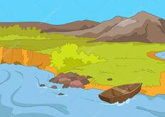 Cartoon background of mountain lake. Stock Photo by ©VisualGeneration 129373900