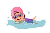 Premium Vector | Cute happy kid girl swimming in the pool