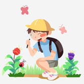 Little Boy Illustrating Flowers, Little Boy Picking Flowers, Red Flower, Ladybug PNG Transparent Clipart Image and PSD File for Free Download