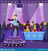 Talent Show - Cartoon Singer Man Singing on Stage for Judge Panel Stock Vector - Illustration of dancer, celebrity: 169599668