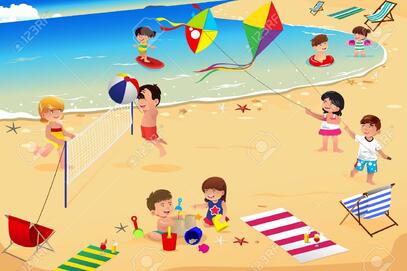 An Illustration Of Happy Kids Having Fun On The Beach Royalty Free SVG, Cliparts, Vectors, And Stock Illustration. Image 29028666.