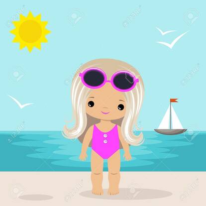 Cute Vector Little Girl On The Beach Royalty Free SVG, Cliparts, Vectors, And Stock Illustration. Image 84059520.
