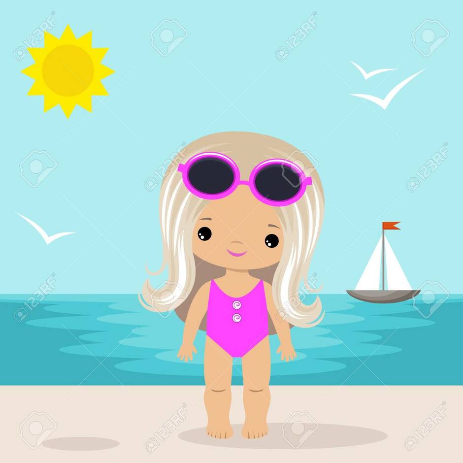 Cute Vector Little Girl On The Beach Royalty Free SVG, Cliparts, Vectors, And Stock Illustration. Image 84059520.