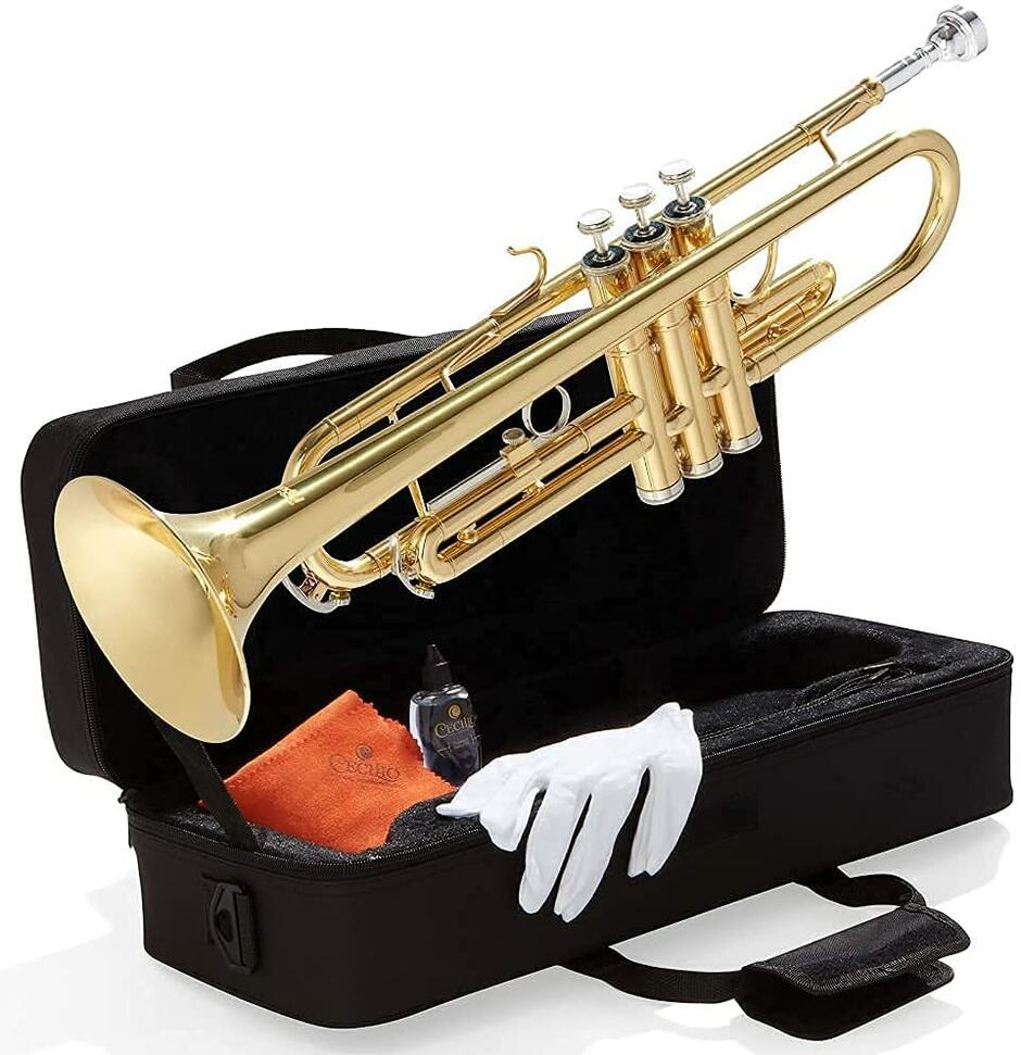 Mendini By Cecilio Bb Trumpet - Trumpets for Beginner or Advanced Student w/Case, Cloth, Oil, Gloves - Brass Musical Instruments For Kids & Adults : Musical Instruments