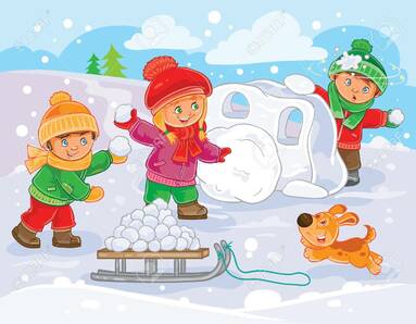 Winter Illustration Of Small Children Playing Snowballs Stock Photo, Picture And Royalty Free Image. Image 74731962.