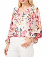 Vince Camuto Smock Cuff V-Neck Long Sleeve Floral Print Blouse | Dillard's