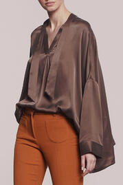 DOVE-GREY-SILK BLOUSE WITH BOW DETAIL | L'Autre Chose