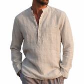 Othyroce Mens Cotton Linen Shirt Casual Long Sleeve Henley Shirt Solid Tops | Walmart Canada
