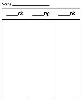 ck, ng, nk Word Sort by Holly Burton | Teachers Pay Teachers