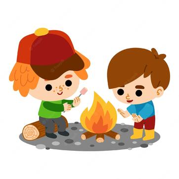 Векторные иллюстрации шаржа для детей, героев мультфильмов мальчиков и костра | Премиум векторы