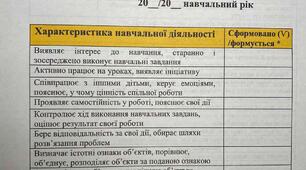 Свідоцтво досягнень. 1 клас, Особливості заповнення.