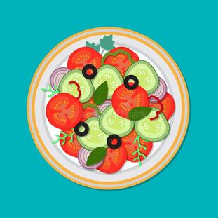 Plate with salad top view stock vector. Illustration of eating - 135598361