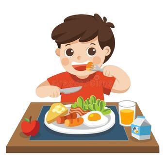 A Boy Happy To Eat Breakfast in the Morning. Stock Vector - Illustration of healthy, hand: 138377331