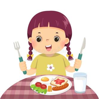 Cartoon of a Little Girl Eating Breakfast Stock Vector - Illustration of lifestyle, happy: 202355935