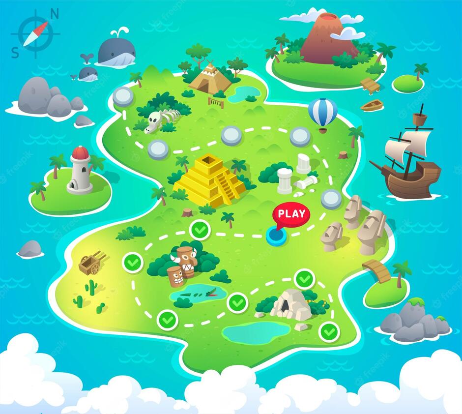 Premium Vector | Cartoon pirate treasure map for game