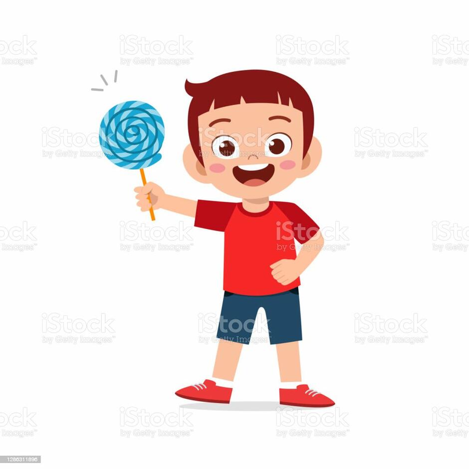 Happy Cute Little Kid Boy And Girl Eat Candy And Sweets Stock Illustration - Download Image Now - iStock