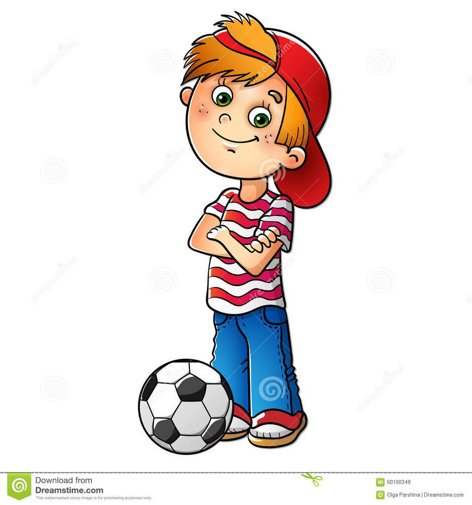 Boy in a Red Cap with a Soccer Ball Stock Vector - Illustration of clipart, exercise: 60100349