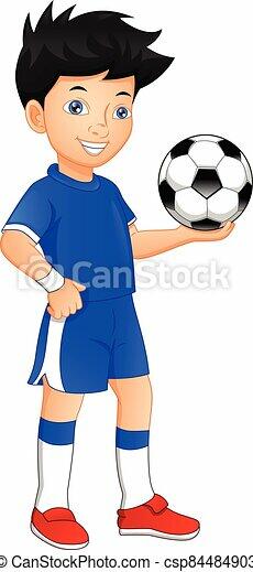 Cute boy playing football. boy holding ball. Vector illustration of boy playing football. boy holding ball. | CanStock