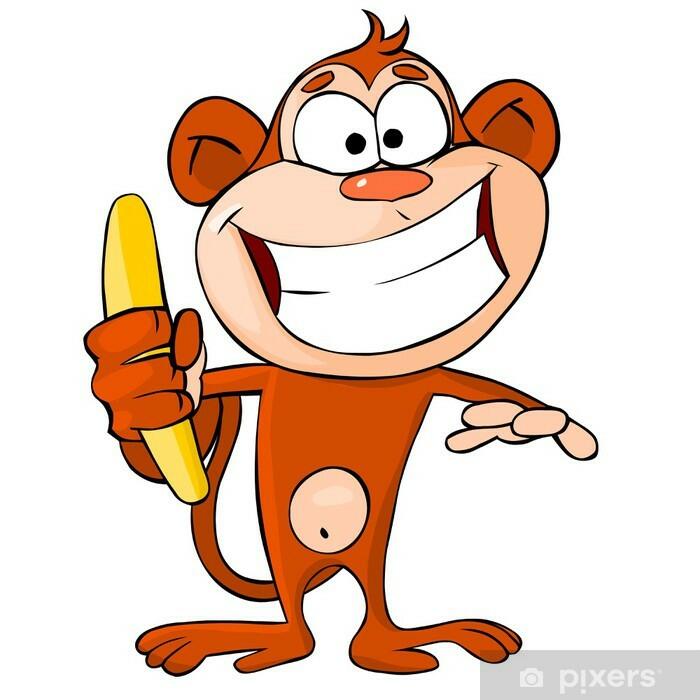 Plakat Funny cartoon monkey z bananem - PIXERS.PL