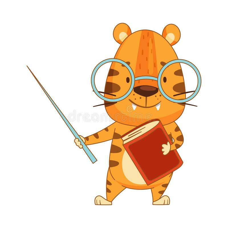 Cute Little Tiger Wearing Glasses Holding Pointer and Book. Adorable Baby Animal Teacher Character Cartoon Vector Stock Vector - Illustration of small, pointer: 233011461
