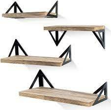 Amazon.com: Klvied Floating Shelves Wall Mounted Set of 4, Rustic Wood Wall Shelves, Storage Shelves for Bedroom, Living Room, Bathroom, Kitchen, Office and More, Carbonized Black : Home & Kitchen