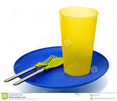 Plastic plate, cup, spoon and Fork Stock Photo - Image of close, green: 24435184